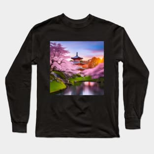 Cherry Blossoms Japanese Garden Long Sleeve T-Shirt